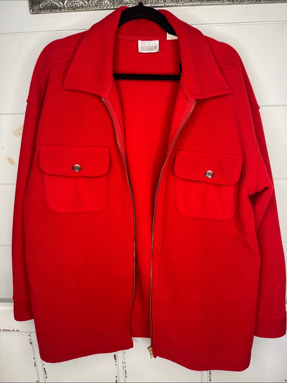 Moda International Bold Red Zip-Up Shirt Jacket